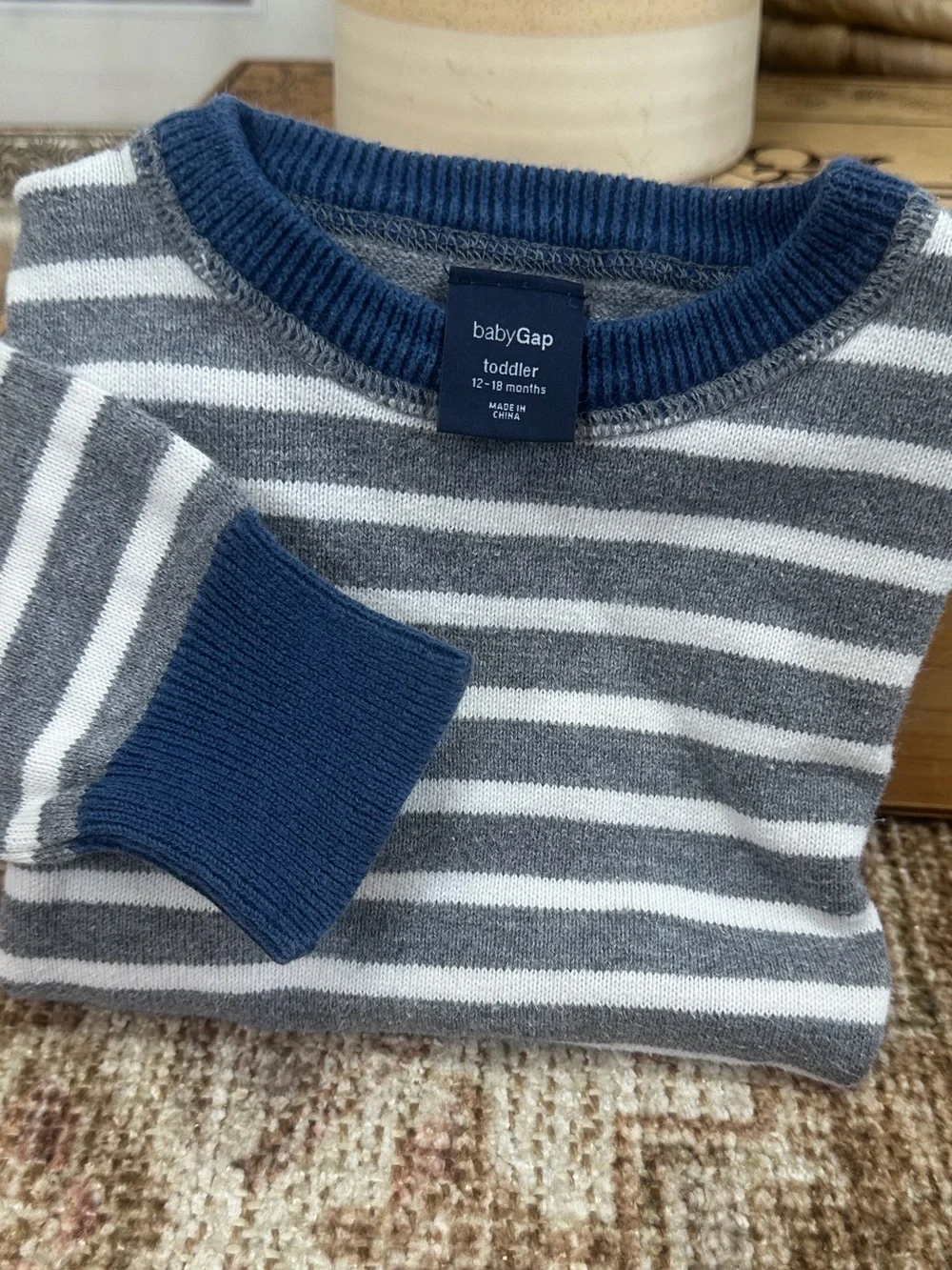 Baby Gap Toddler Boy Knit Sweater 12-18 Months Striped Crewneck Cotton